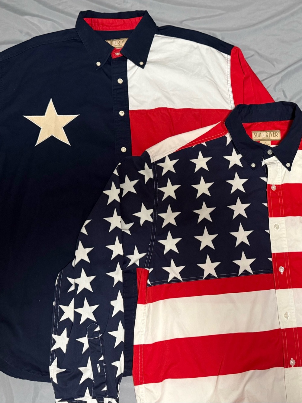 Lot of 2 Sun River Texas/American Flag Men’s Large Long Sleeve Button Up